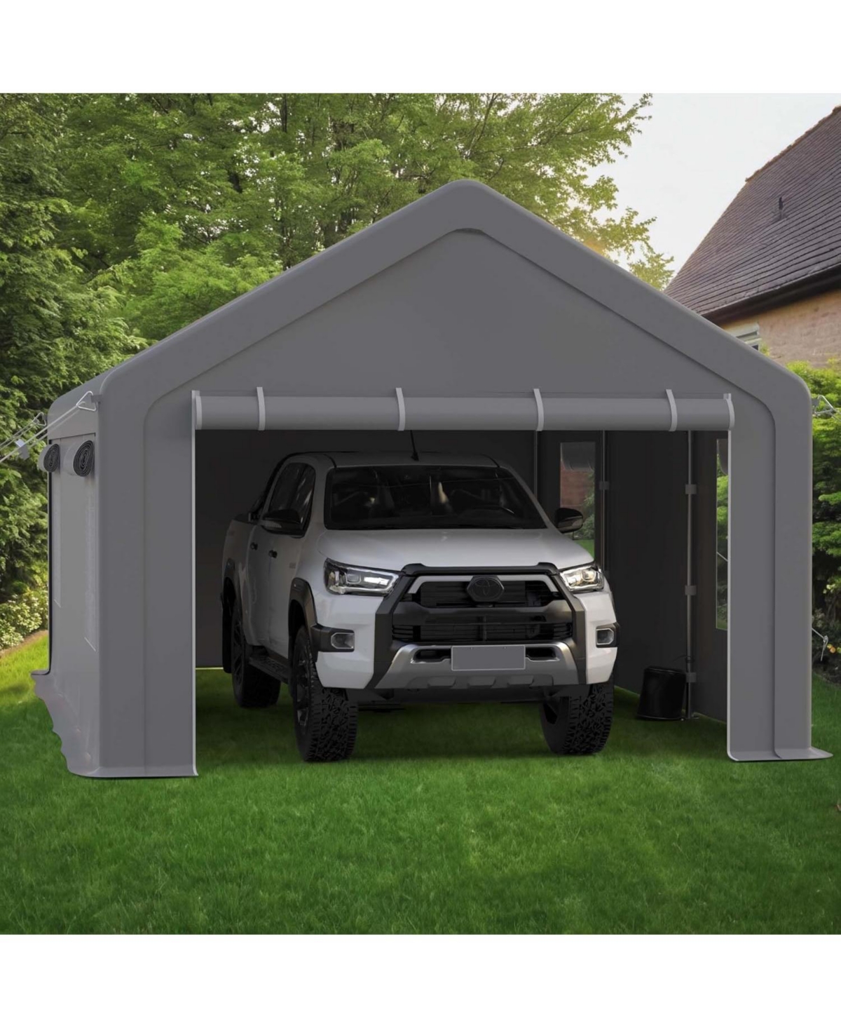 GarveeLife 12 x 20 Ft Heavy Duty Carport, Portable Garage with Roll-Up Mesh Windows and Removable Doors, All-Season Car Canopy Shelter