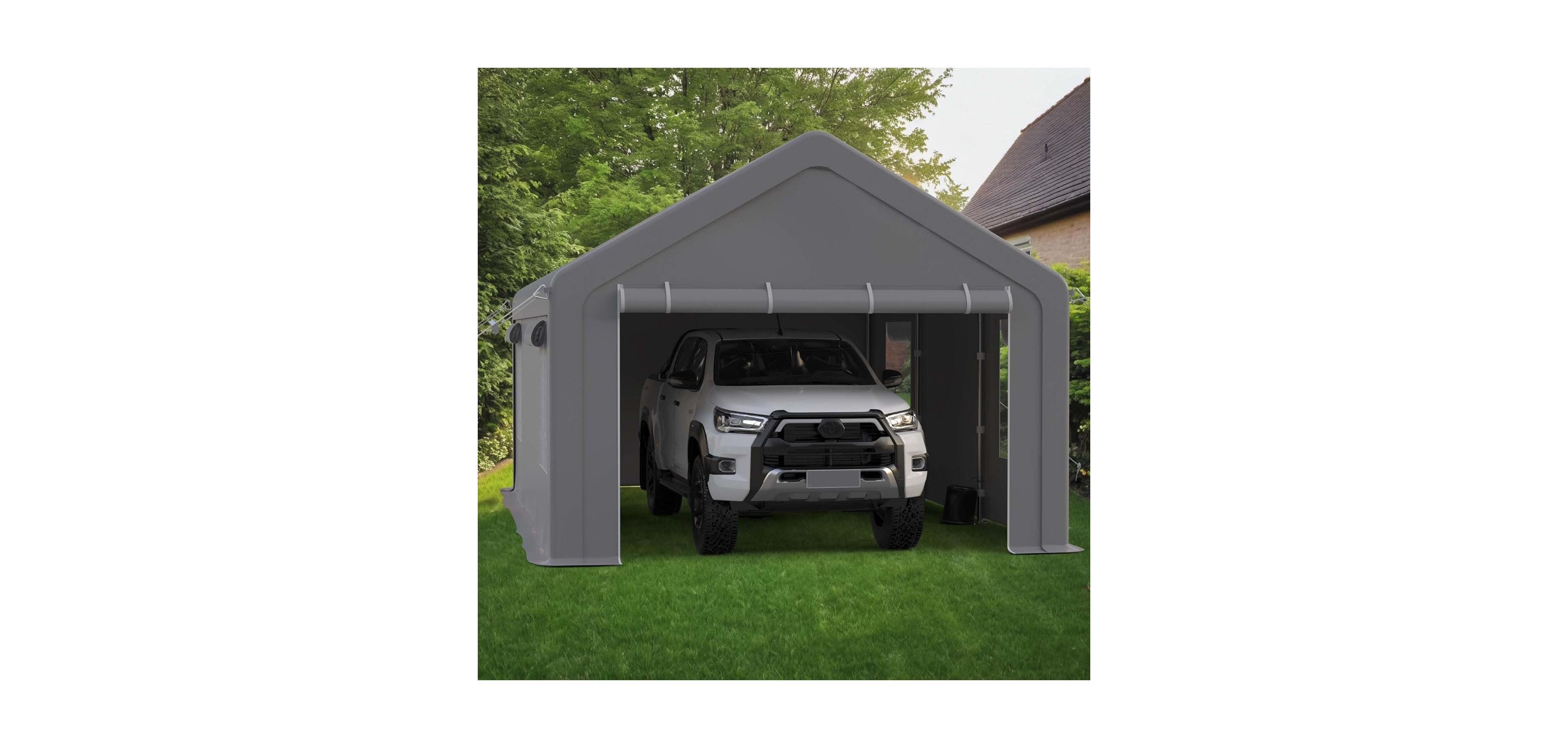 GarveeLife 12 x 20 Ft Heavy Duty Carport, Portable Garage with Roll-Up Mesh Windows and Removable Doors, All-Season Car Canopy Shelter