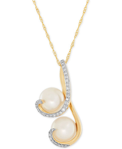 Honora Style Freshwater Pearl (8mm) and Diamond (1/6 ct. t.w.) Pendant Necklace in 14k Gold