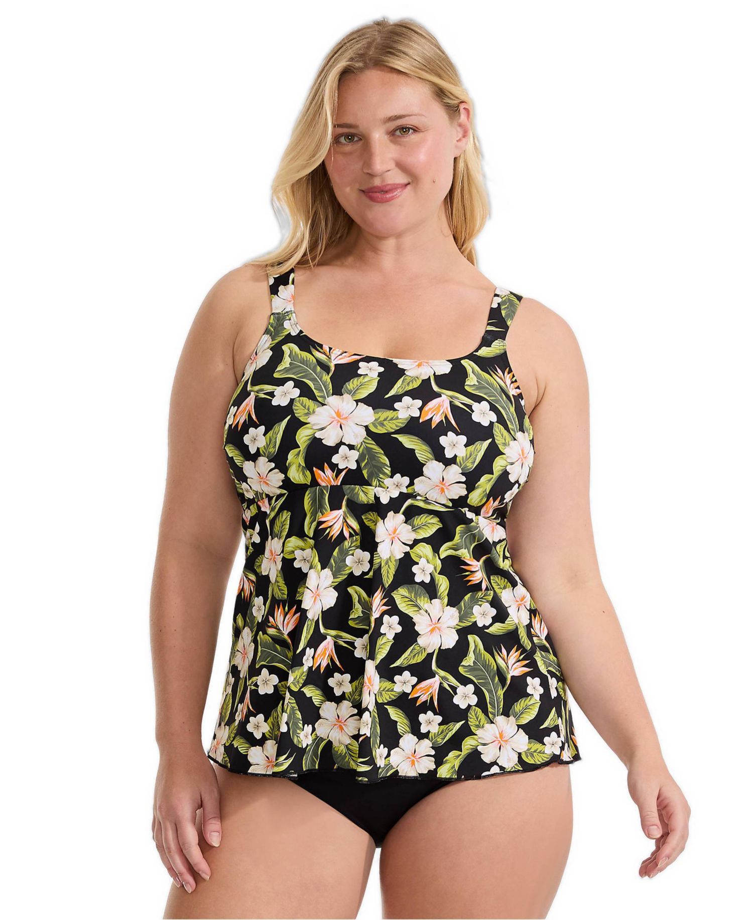 Plus Size Adjustable Scoop Neck Flutter Tankini Top
