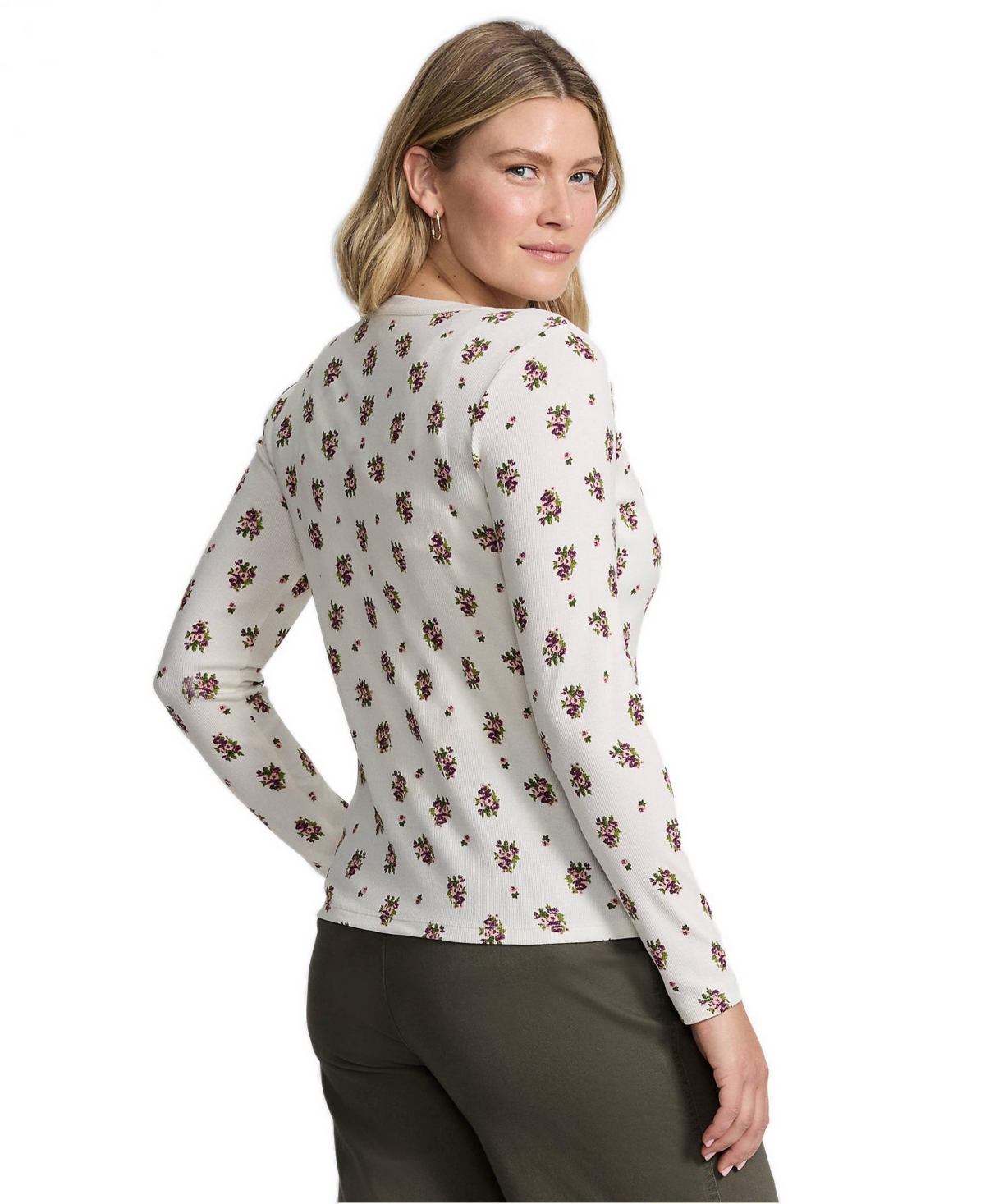 Lands' End Women's Long Sleeve Micro Rib Lace Trim Button Through Cardigan