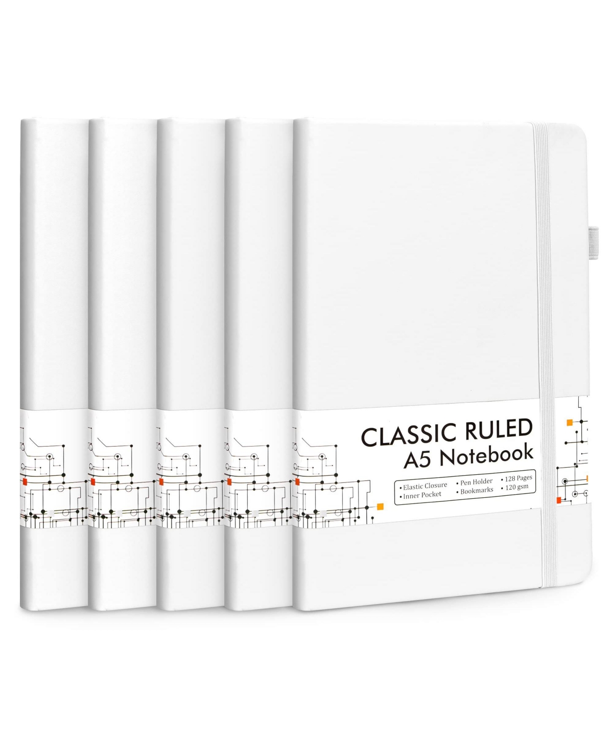 Danrong Hardcover Ruled Lined Journals Set with Pen Holder Retractable Pens School Business Supplies - 5 mild colors