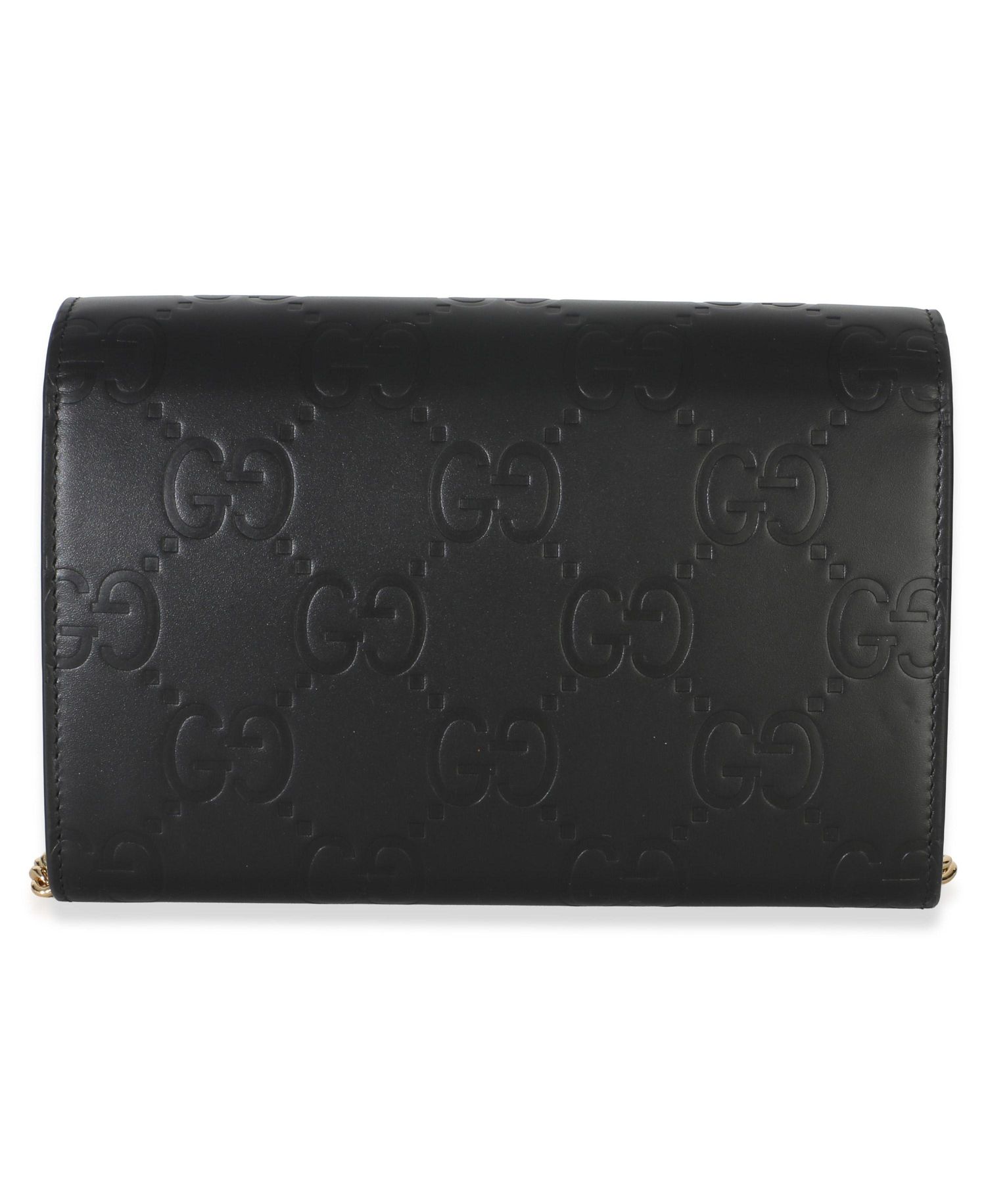 Black Calfskin GG Debossed Chain Wallet