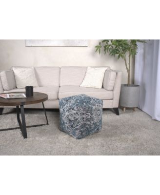 Square Ottoman Pouf with Knitted Cover, Blue Floor Cushion Footrest