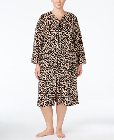 Miss Elaine Plus Size Plush Fleece Zip-Front Robe