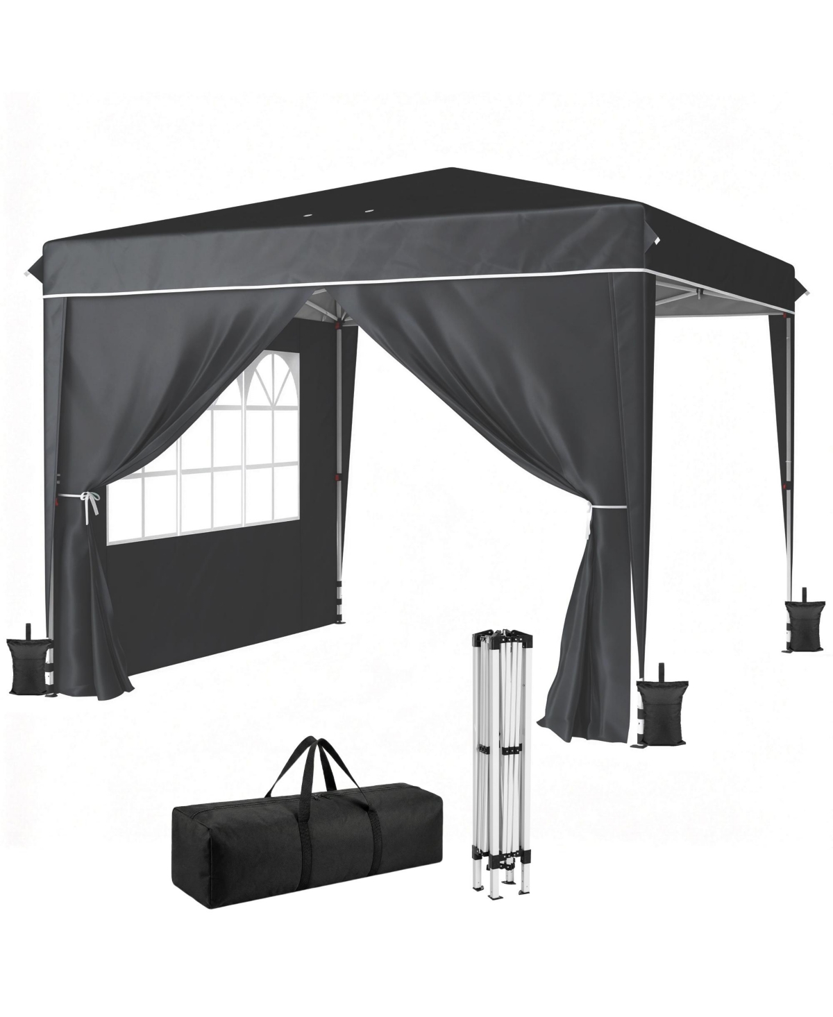 Outsunny 10 x 10 feet Pop Up Canopy Tent with Sides, UPF50+ Inst Canopy - Black