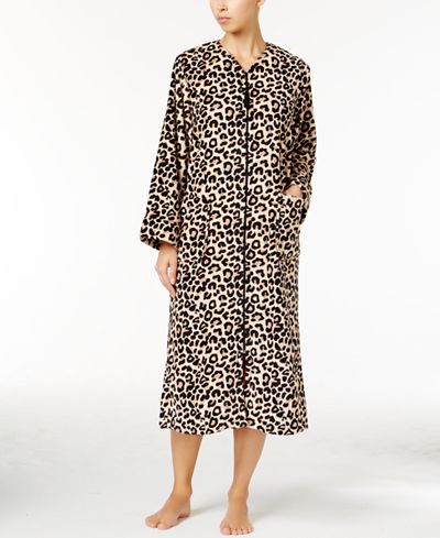 Miss Elaine Plush Fleece Zip-Front Long Robe