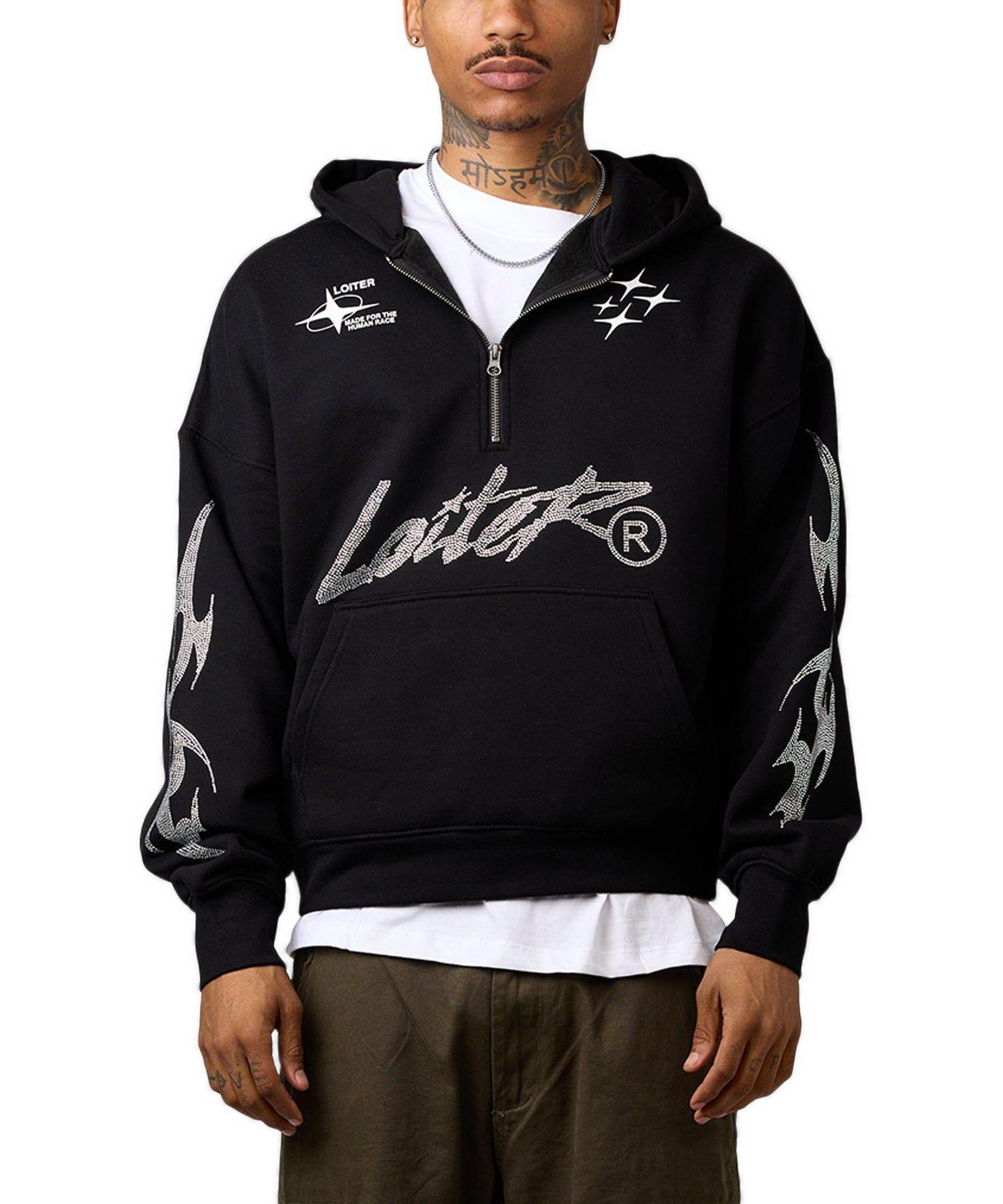 Men's Rave Quarter-Zip Rhinestone Hoodie