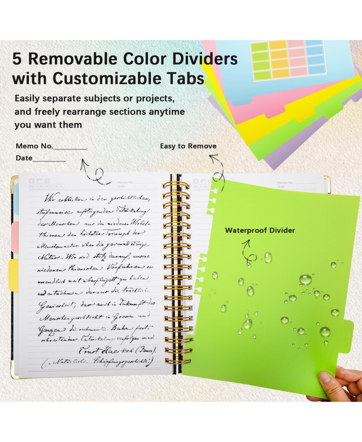 Danrong Hardcover Spiral Notebook 5 Subject Dividers Tabs College Ruled Journal With Pen Holder