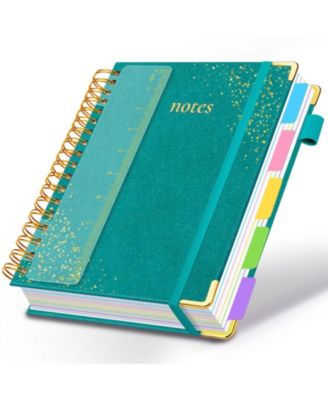 Hardcover Spiral Notebook 5 Subject Dividers Tabs College Ruled Journal With Pen Holder