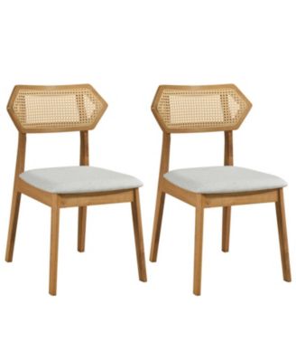 Mid Century Rattan Dining Chairs Set of 2 with Solid Wood Frame