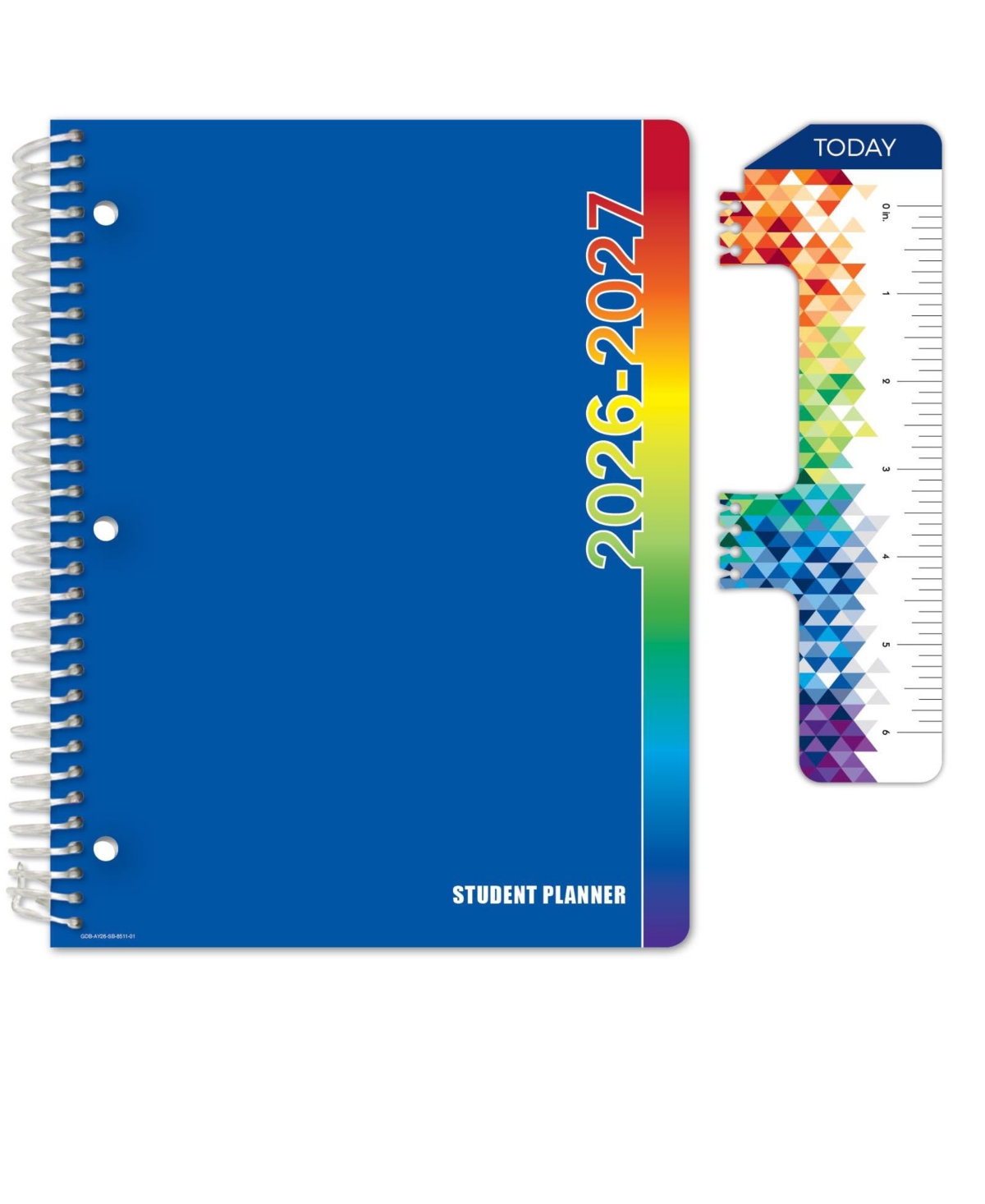 Danrong Middle High School Student Planner Dated Weekly Monthly Academic Block Format With Ruler Bookmark Stickers - Rainbow linen