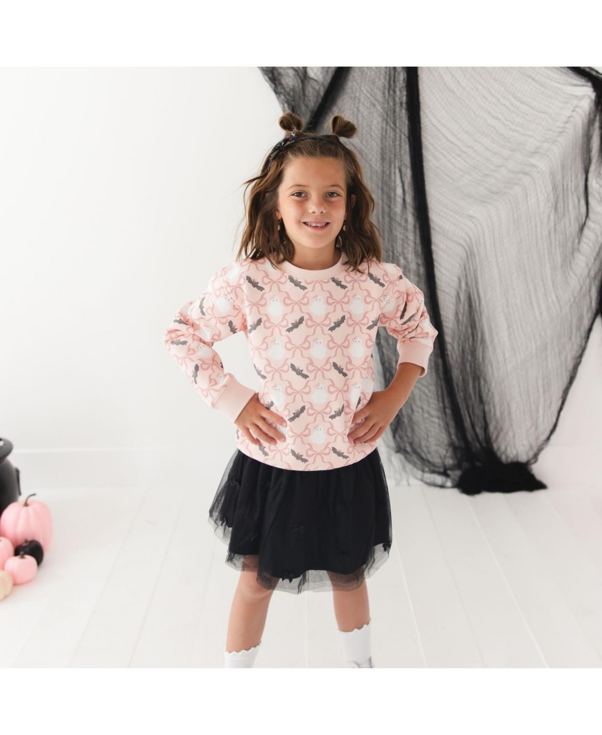 Sweet Wink Toddler Girls 2T-4T Bat And Ghost Trellis Halloween Sweatshirt