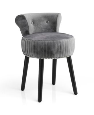 Velvet Vanity Chair with Tufted Low Back and Solid Wood Legs