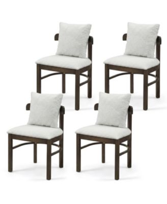 Fabric Upholstered Dining Chairs Set of 4 with Removable Lumbar Pillow