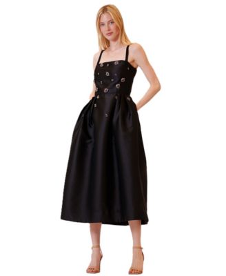 Women's Square-Neck Pleated Embellished Midi Dress