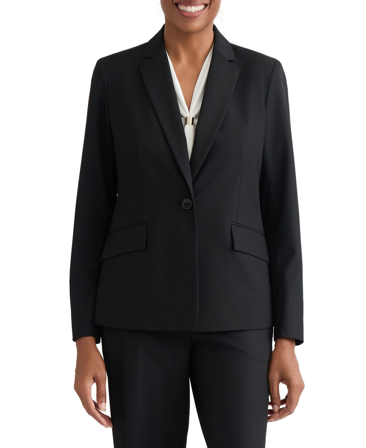 Женский пиджак Kasper Machine Washable One-Button Blazer, Regular & Petite, цвет: Чёрный — фото 6