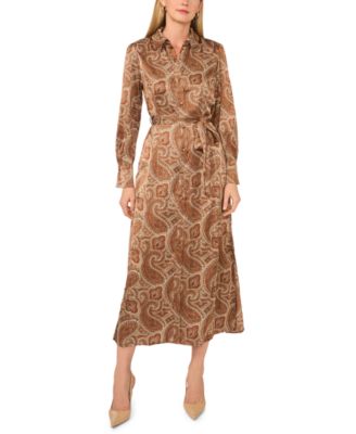 Women's Collared Long-Sleeve Midi Dress