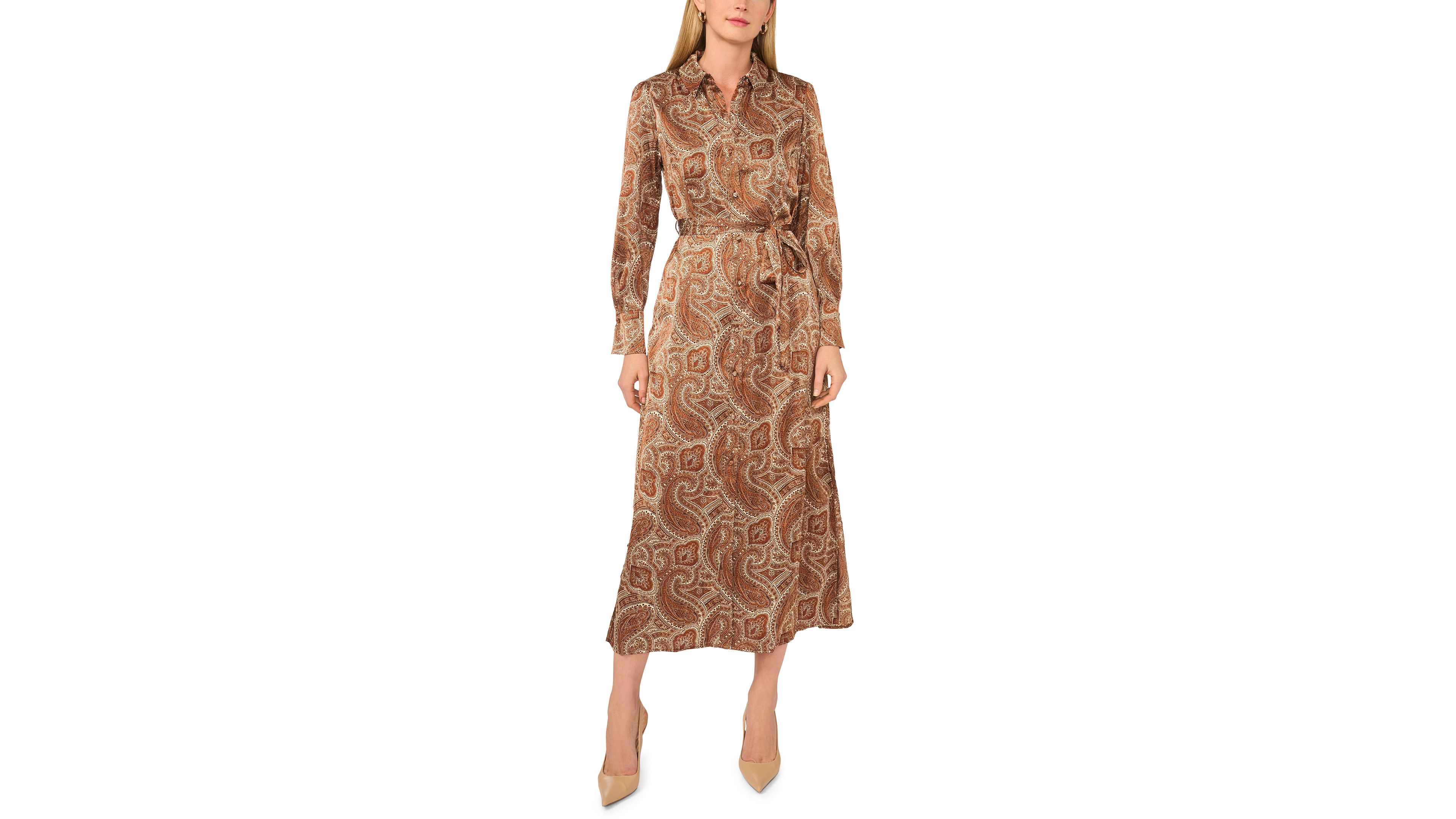 Msk Women's Collared Long-Sleeve Midi Dress