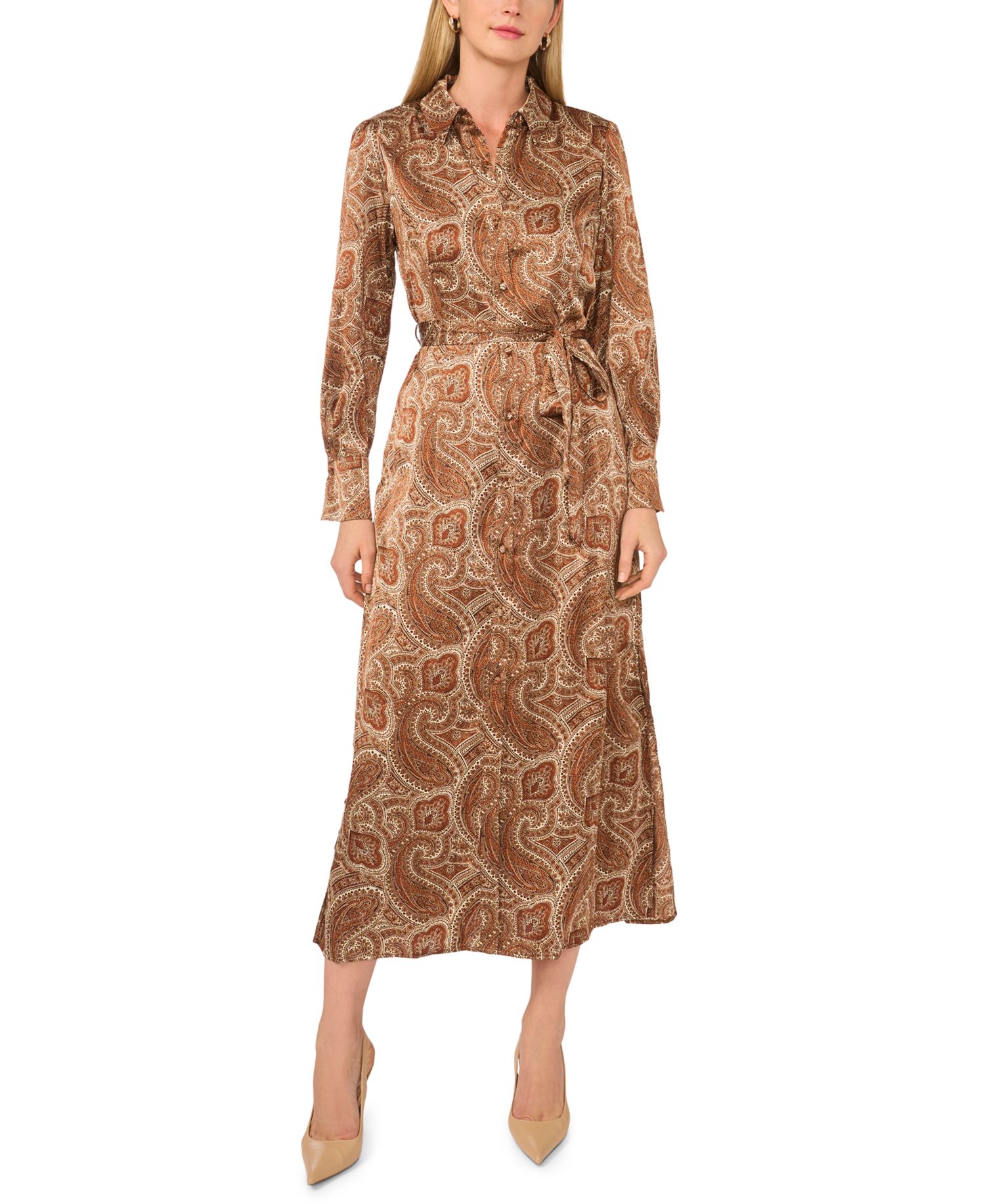 Women's Collared Long-Sleeve Midi Dress