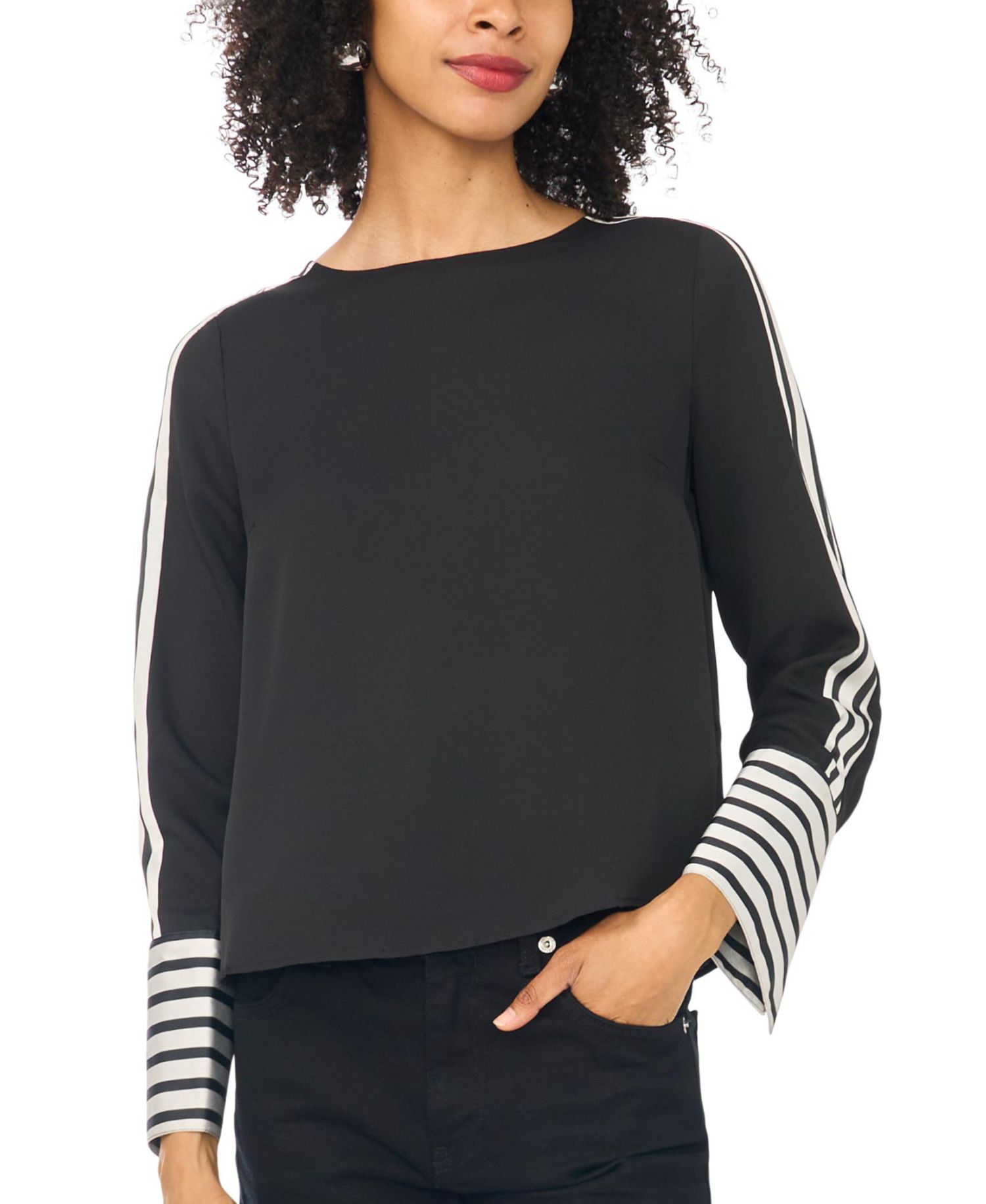 Women's Contrast-Trim Long-Sleeve Top