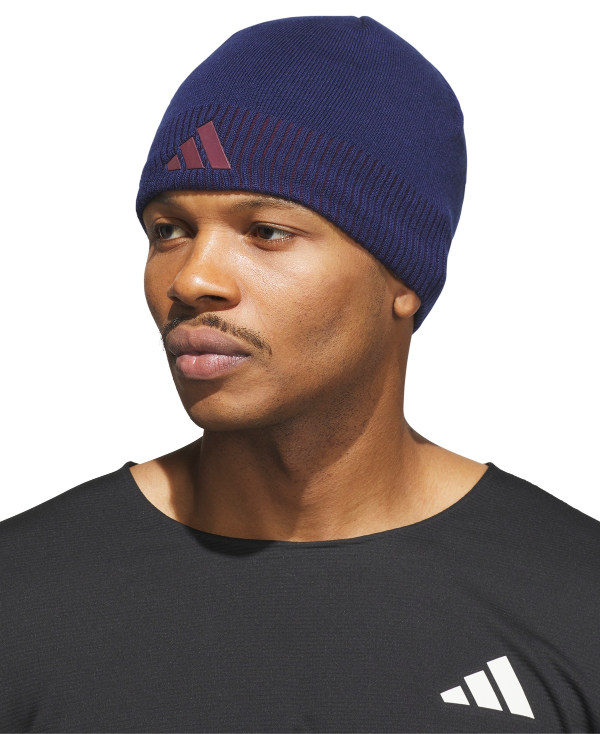 adidas Men's Creator 3 Three-Stripe Performance Beanie - Dark Blue/Active Maroon