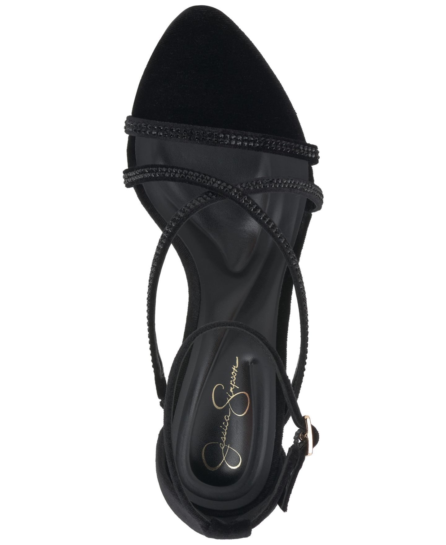 Женские сандалии Jessica Simpson Kaliye Strappy Rhinestone Dress Sandals, цвет: Чёрный бархатный — фото 4