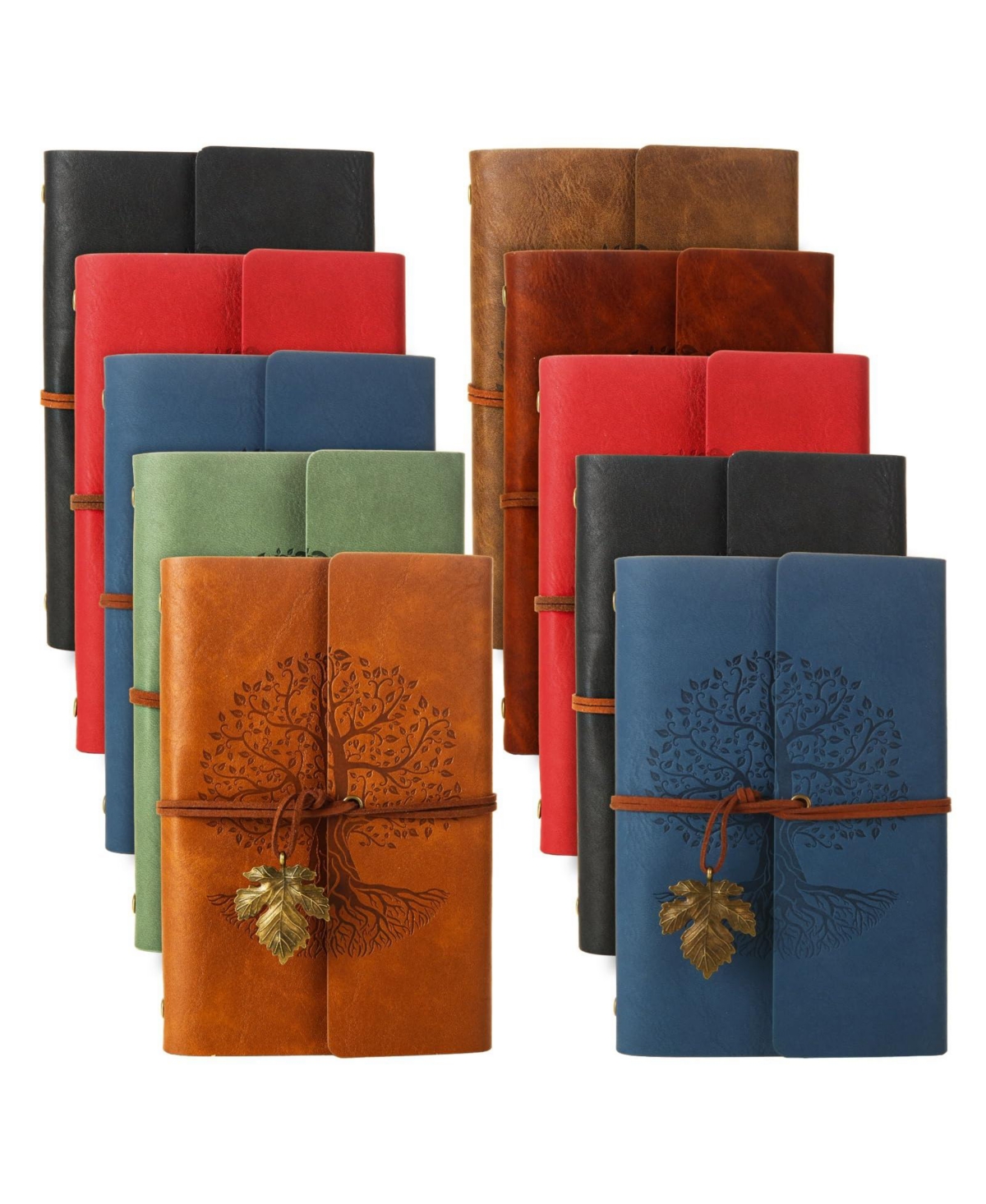 Danrong 10 Pack Pu Leather Journal Notebook Refillable Lined Pages Bulk For Writing Gift