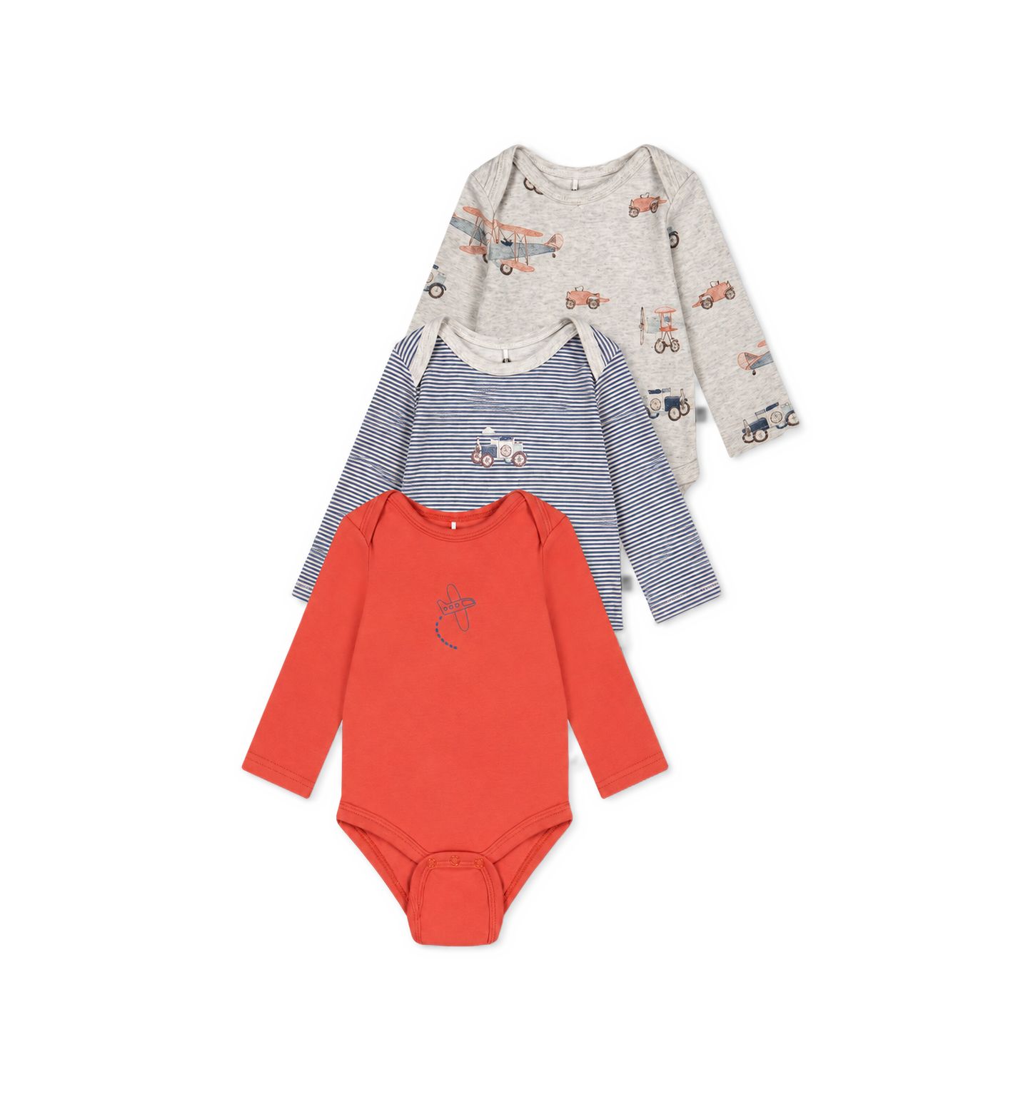 Deux par Deux Baby Boys 3M-24M Three Pack Cotton Onesie Beige Printed Airplanes, цвет: Бежевый с принтом — фото 1