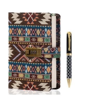 Fabric Cover Lock Diary Lined Hardcover Journal With Pen Numbered Pages Writing Planning