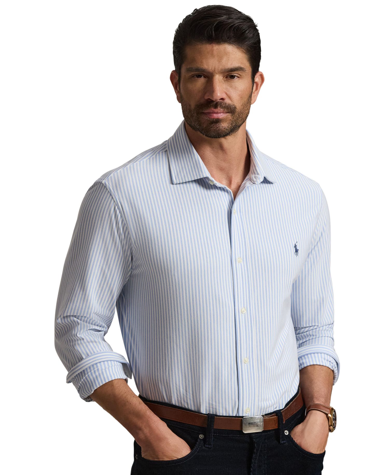 Men's Big & Tall Striped Stretch Knit Oxford Shirt