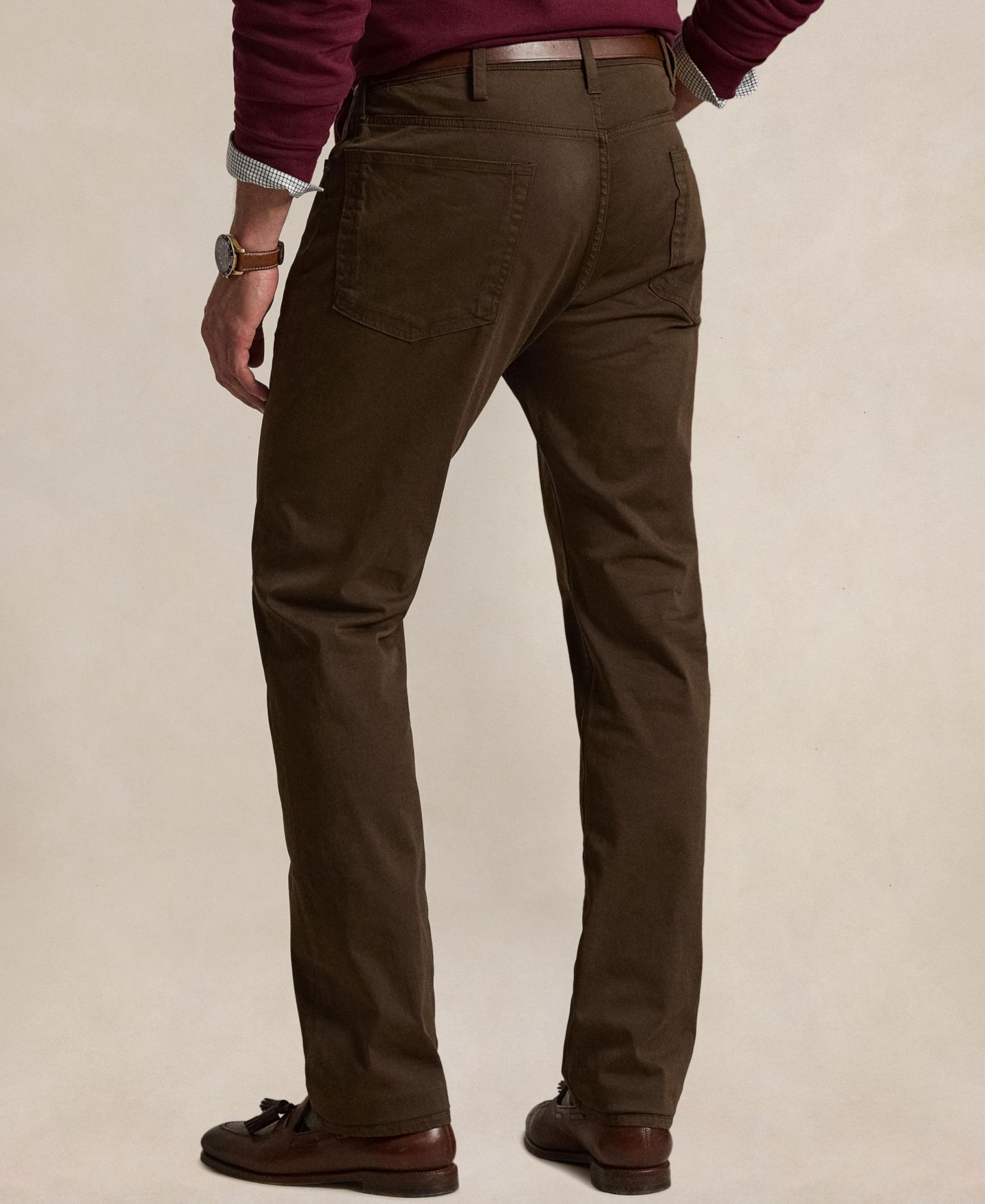 Мужские брюки Polo Ralph Lauren Big & Tall Varick Slim Straight Stretch Sateen, цвет: Тёмный коричневый — фото 5