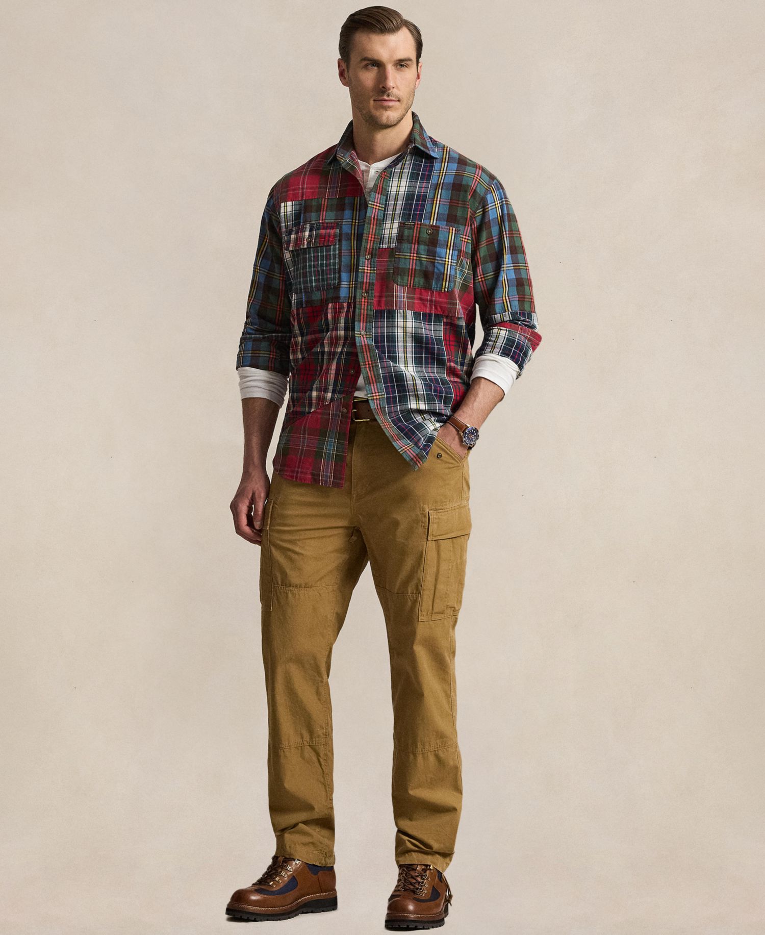 Men's Patchwork Plaid Oxford Workshirt