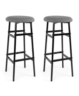 29 Inch Backless Bar Stools Set of 2 with Metal Frame and Linen Padded Seats
