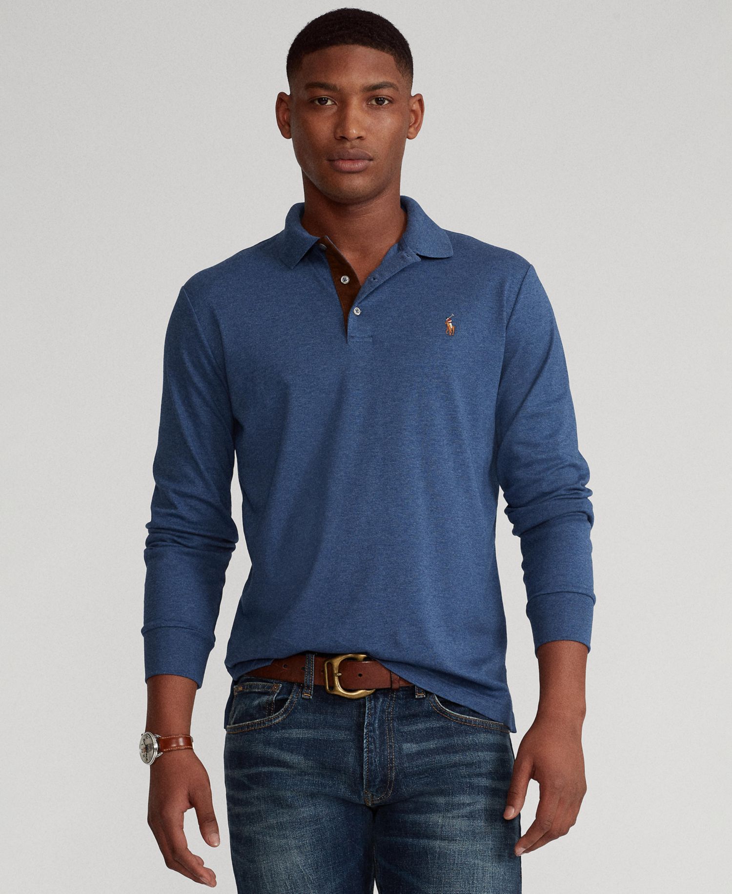 Men's Big & Tall Soft Cotton Long-Sleeve Polo Shirt
