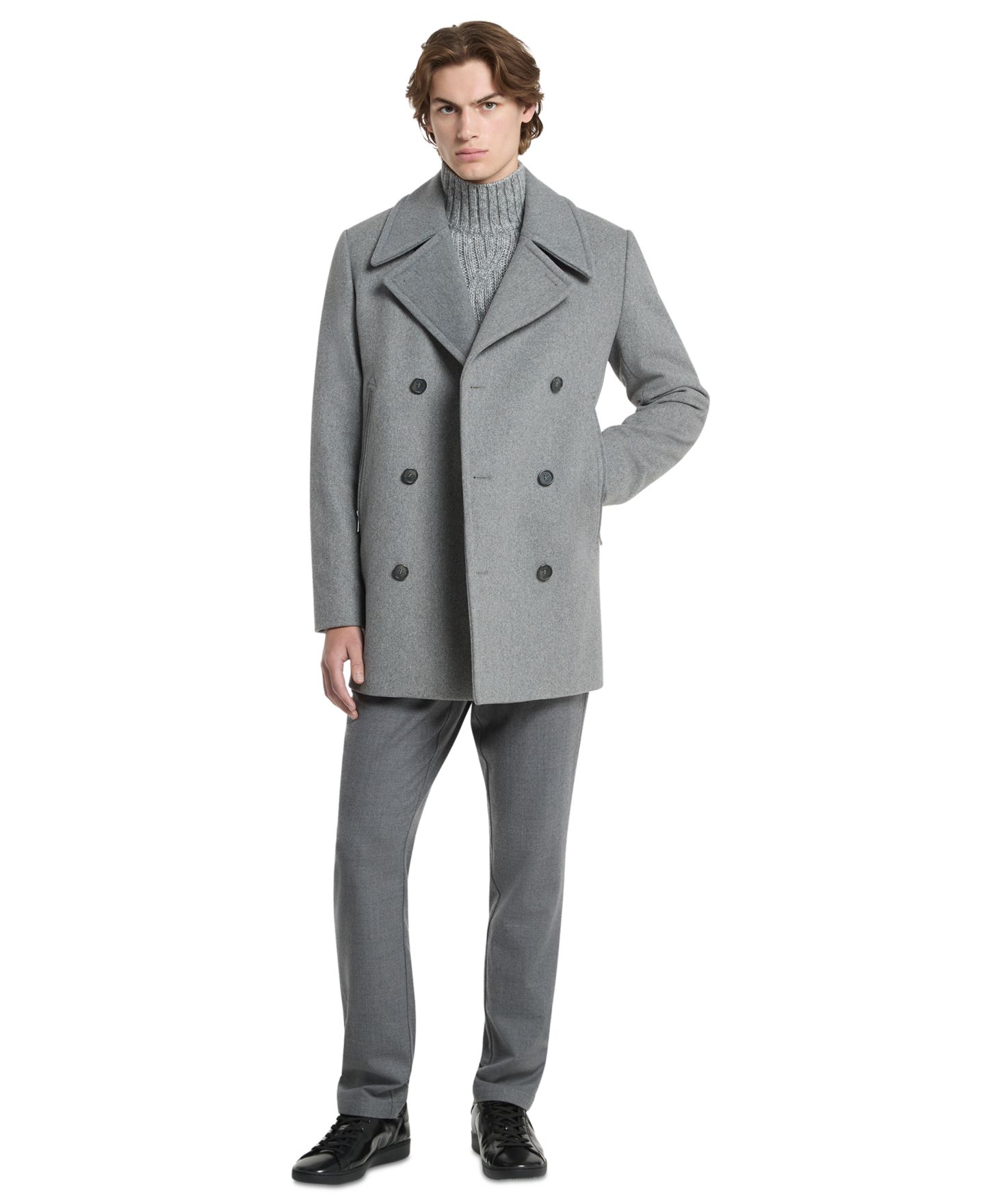 Мужское пальто Michael Kors Double-Breasted Wool-Blend Peacoat, цвет: Пепельный — фото 2