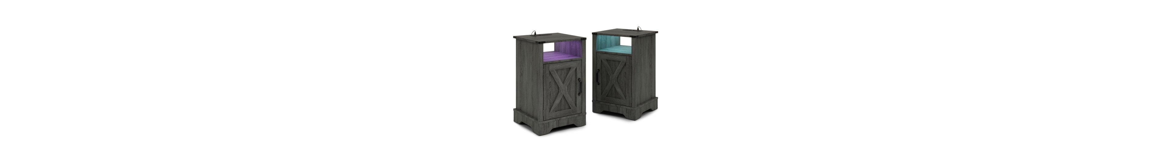 Flynama Led Nightstand Set of 2 with Charging Station, Farmhouse End Table with Storage