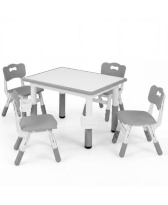 Height Adjustable Kids Table and 4 Chairs Set with 2 Storage Baskets