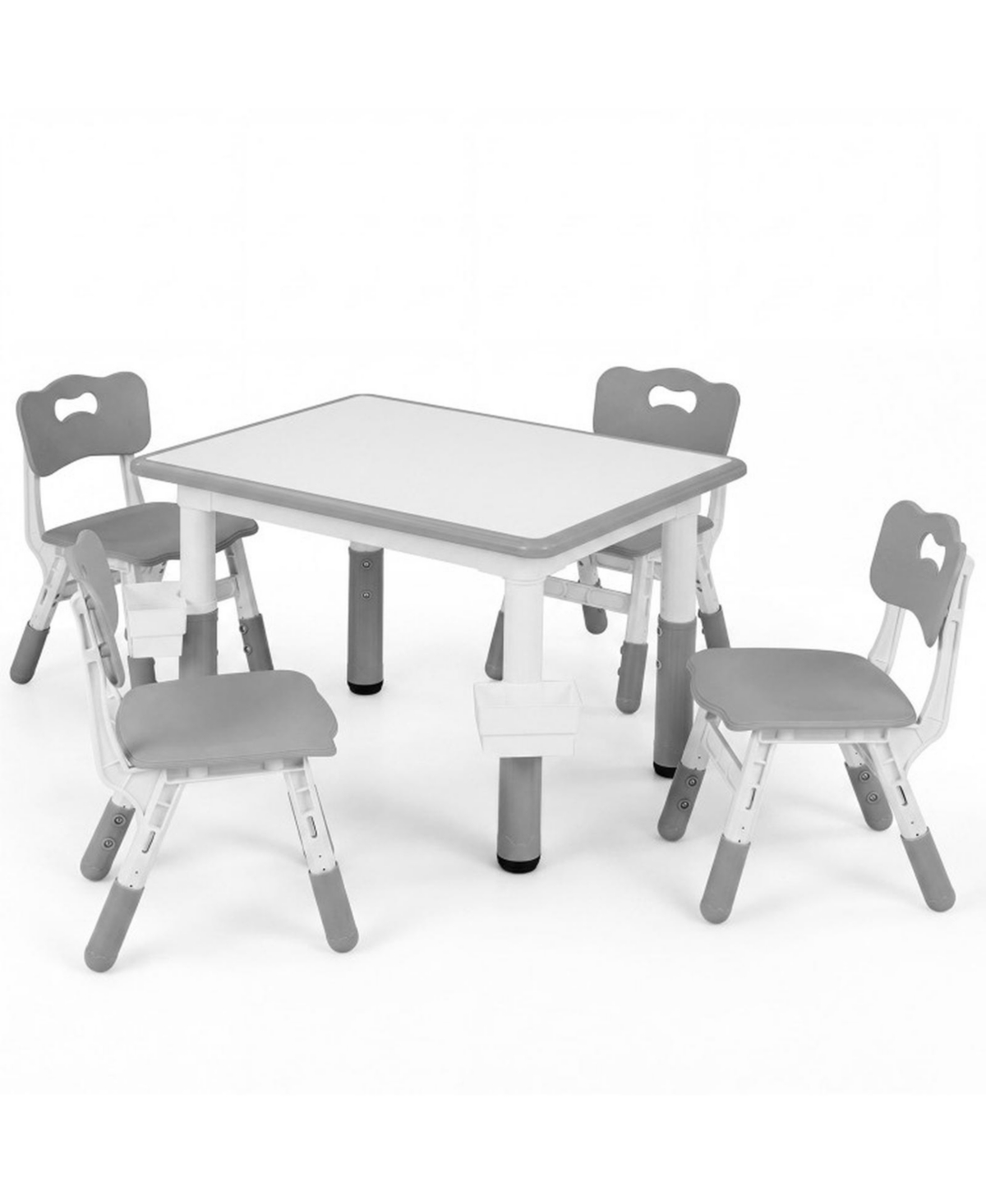 Gouun Height Adjustable Kids Table and 4 Chairs Set with 2 Storage Baskets