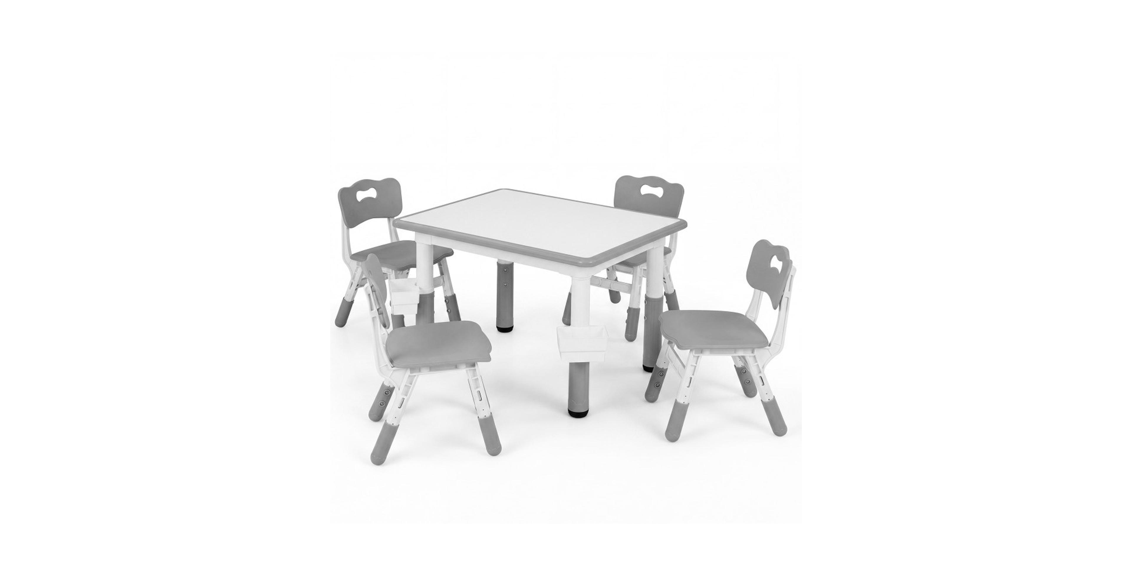 Gouun Height Adjustable Kids Table and 4 Chairs Set with 2 Storage Baskets