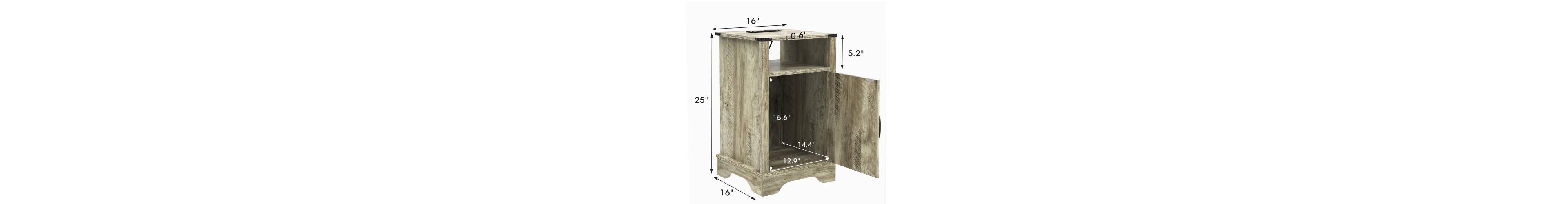 Flynama Farmhouse Nightstand with Charging Cabinet