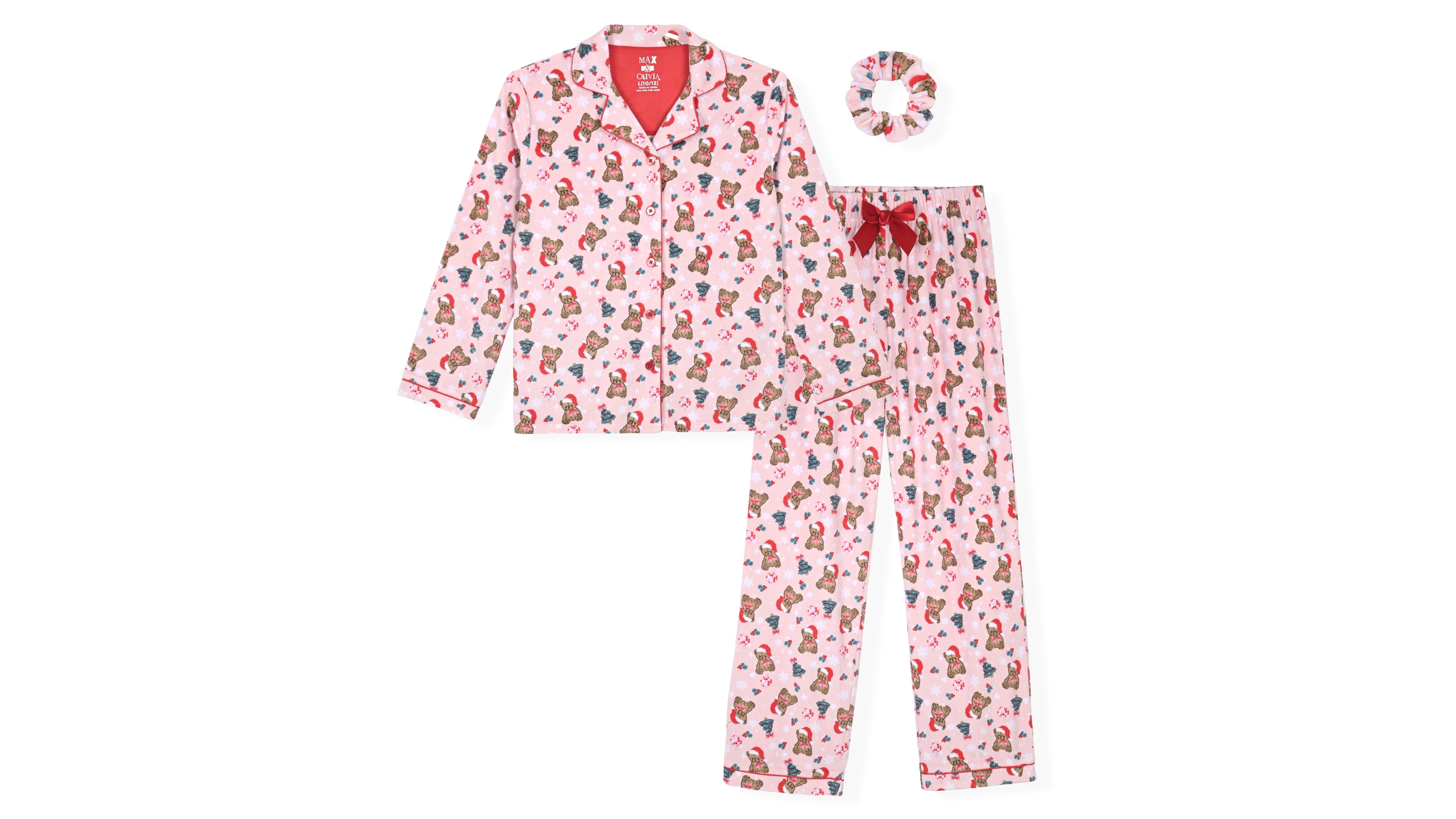 Max & Olivia Girls' 5-16 Velour Print Top, Pants and scrunchie, 3-Piece Set