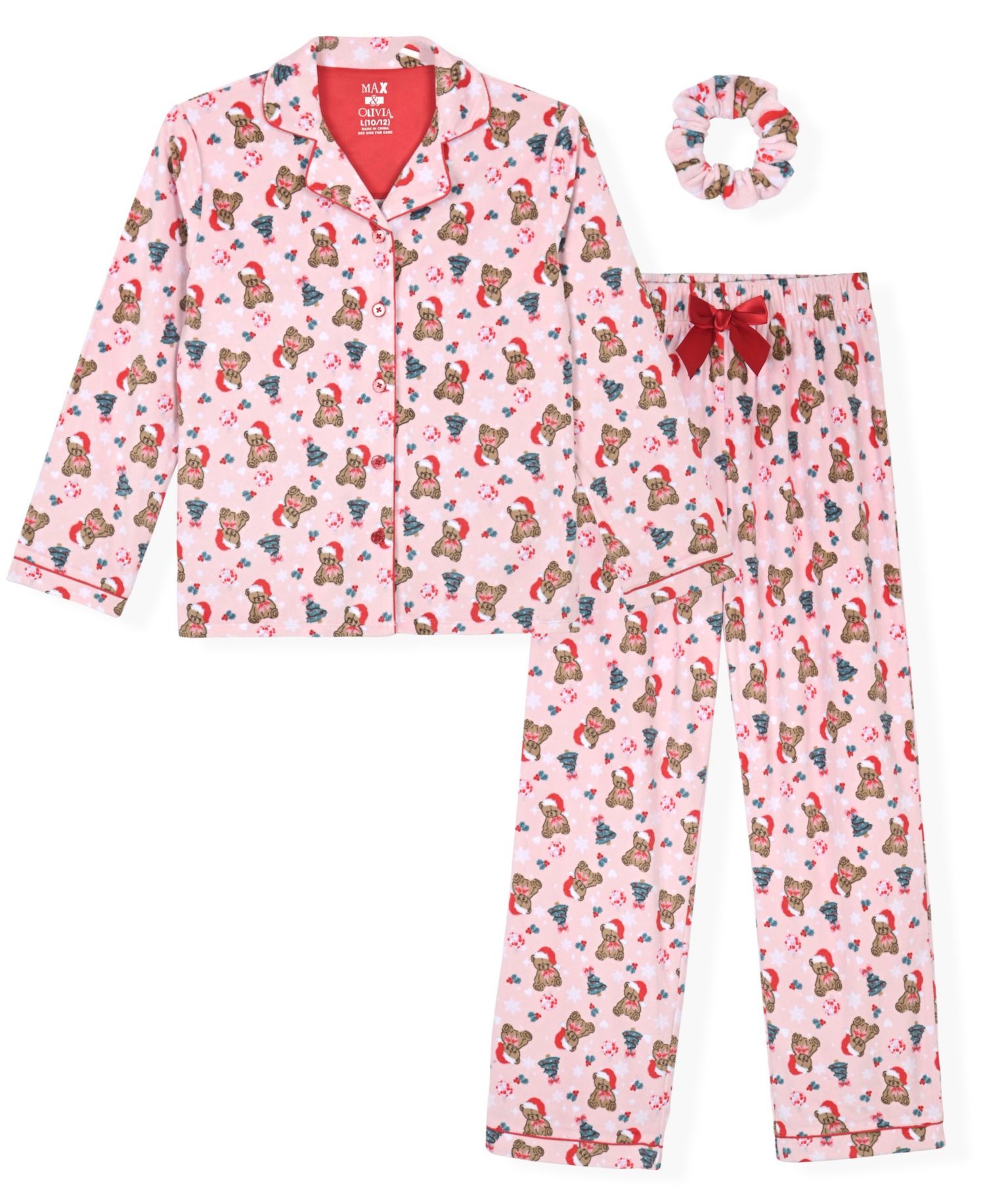 Girls' 5-16 Velour Print Top, Pants and scrunchie, 3-Piece Set