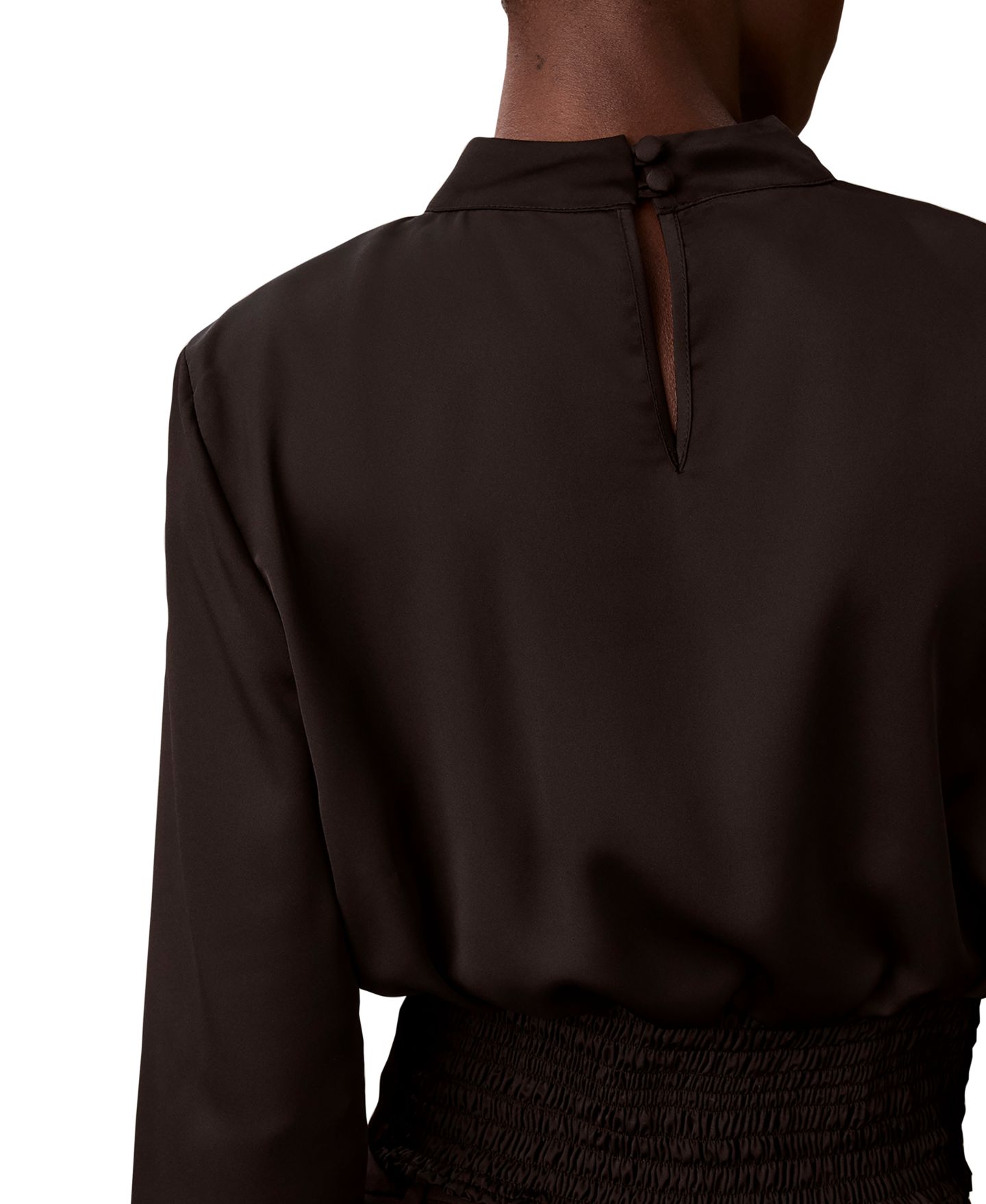 Женская блузка Calvin Klein Smocked Waist Satin Mock Neck Long-Sleeve, цвет: Чёрный — фото 5