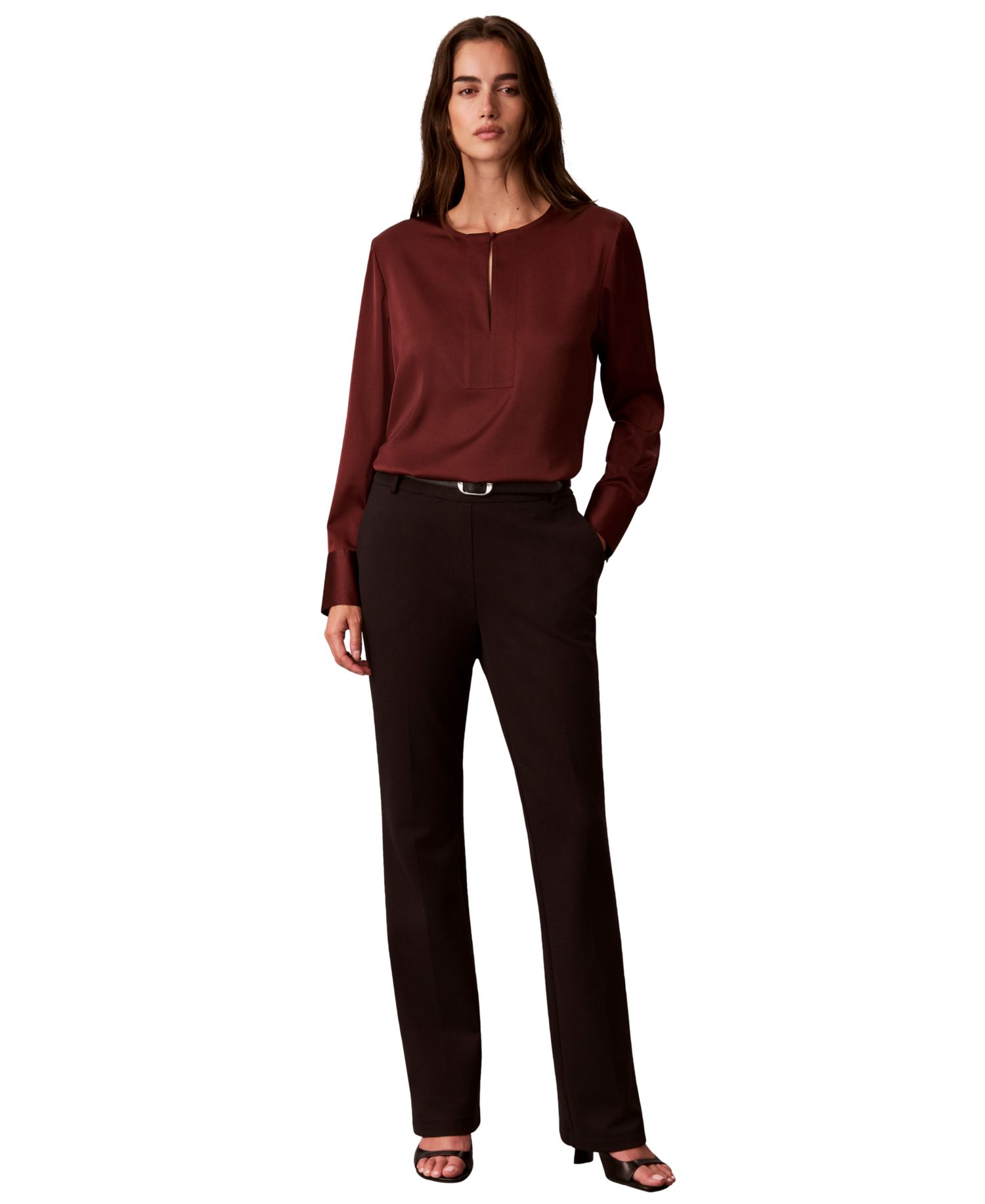 Women's Matte Satin Long-Sleeve Blouse