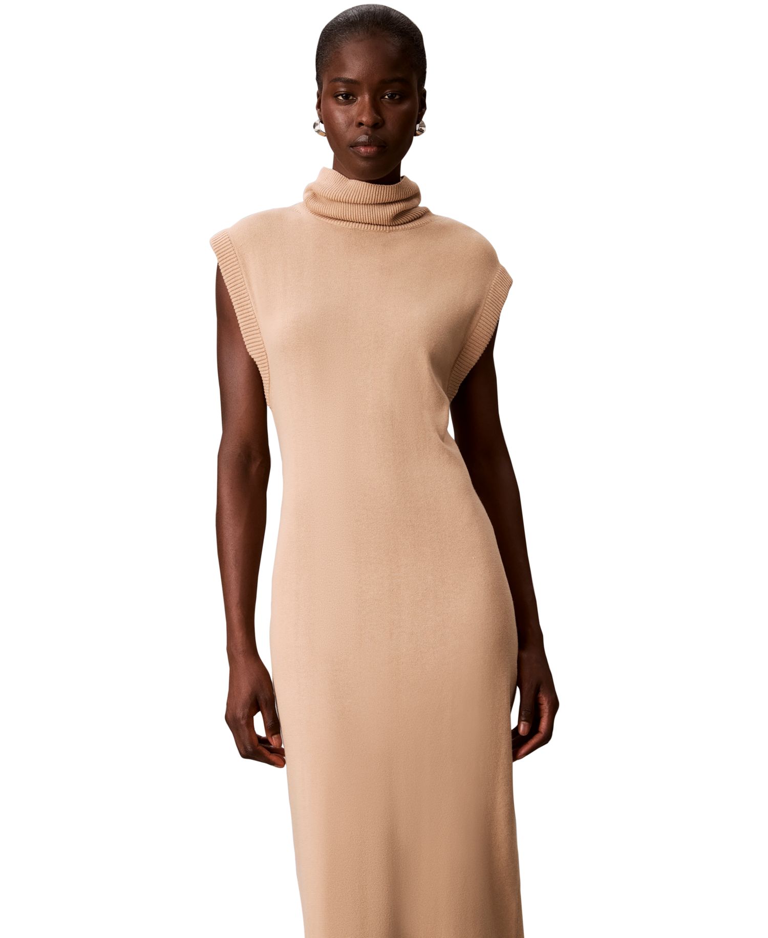 Women's Mock Neck Sleeveless Midi Sweater Dress