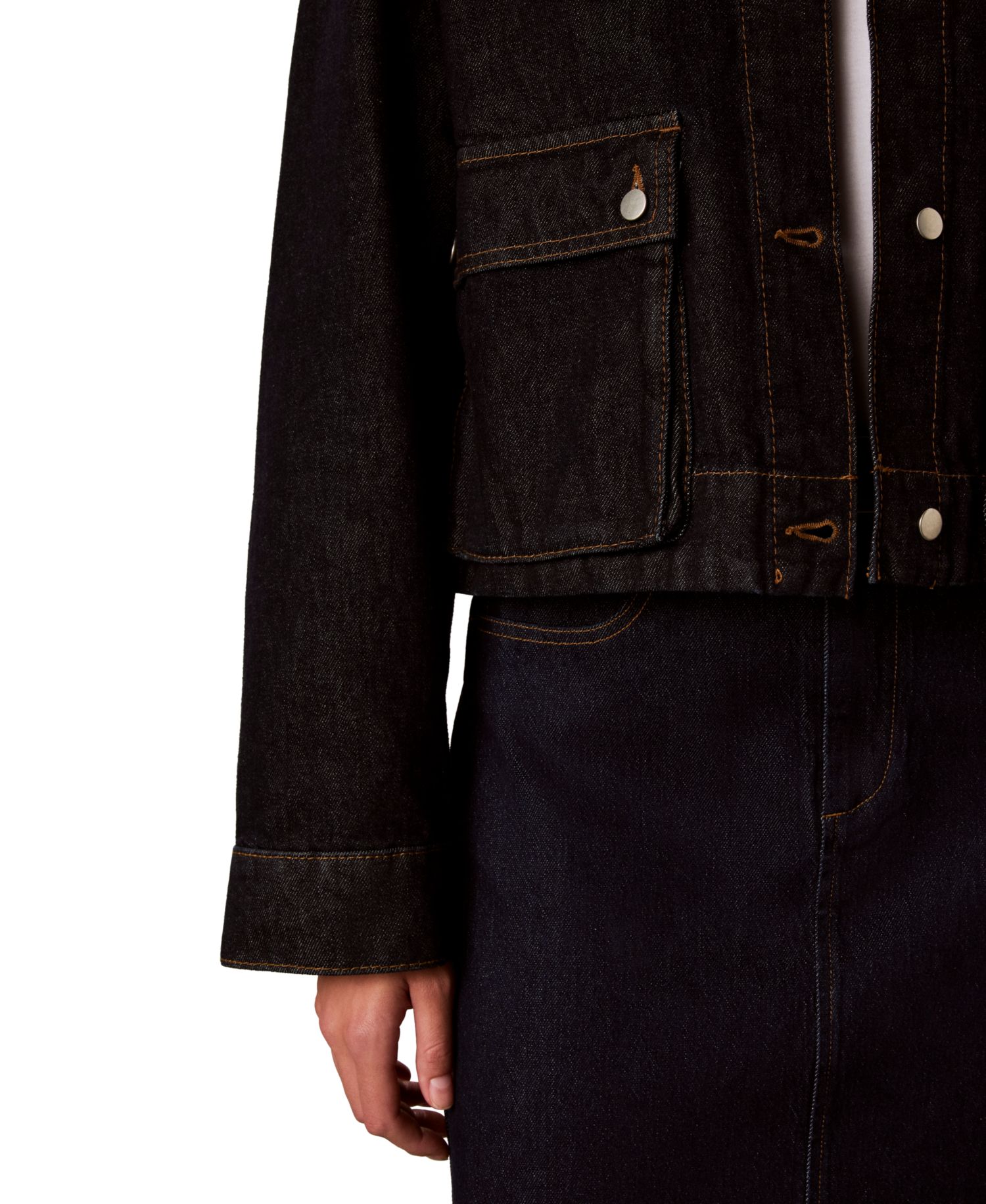 Women's Cropped Shearling-Collar Denim Jacket