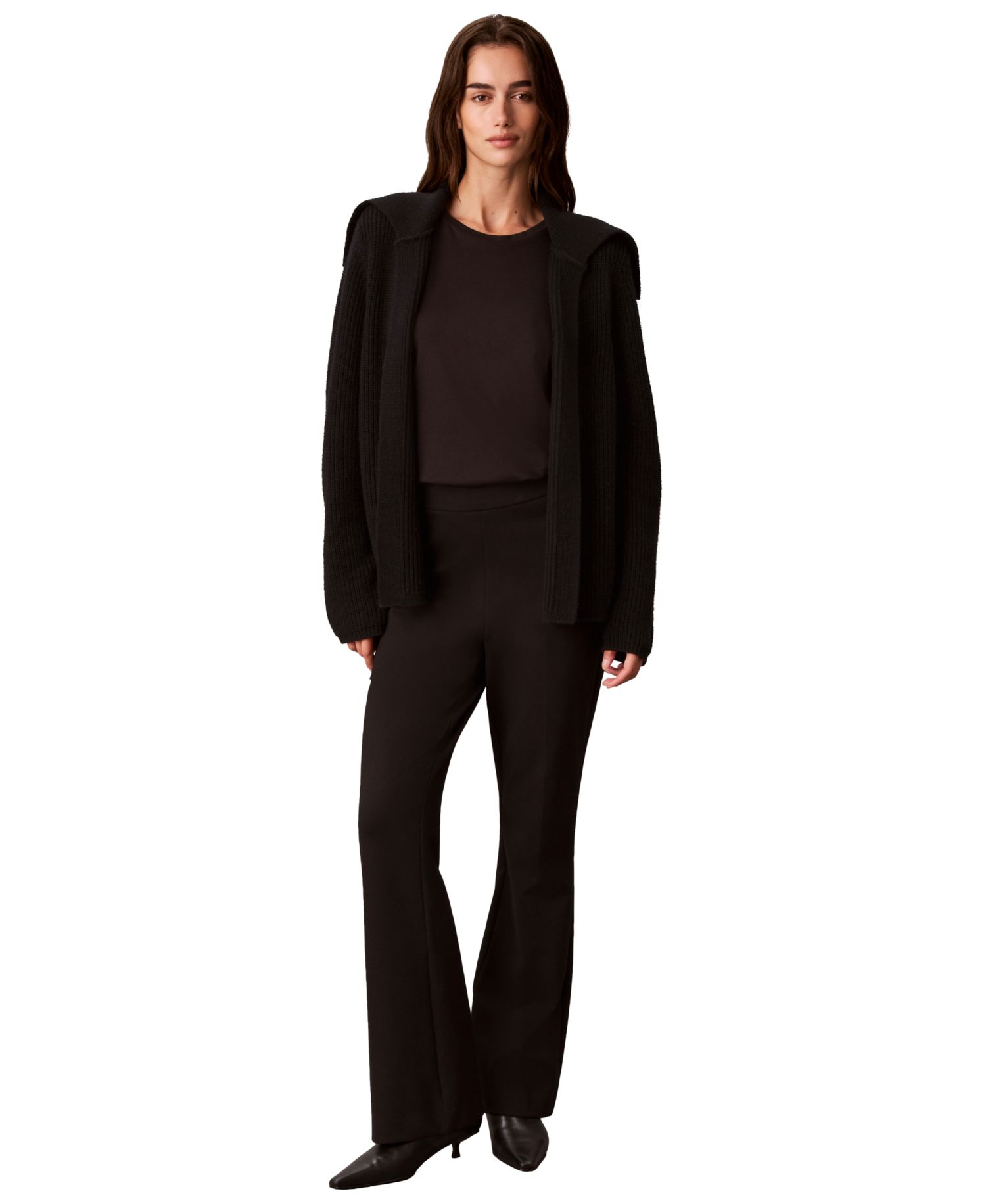 Women's Open-Front Collared Wool-Blend Cardigan Sweater