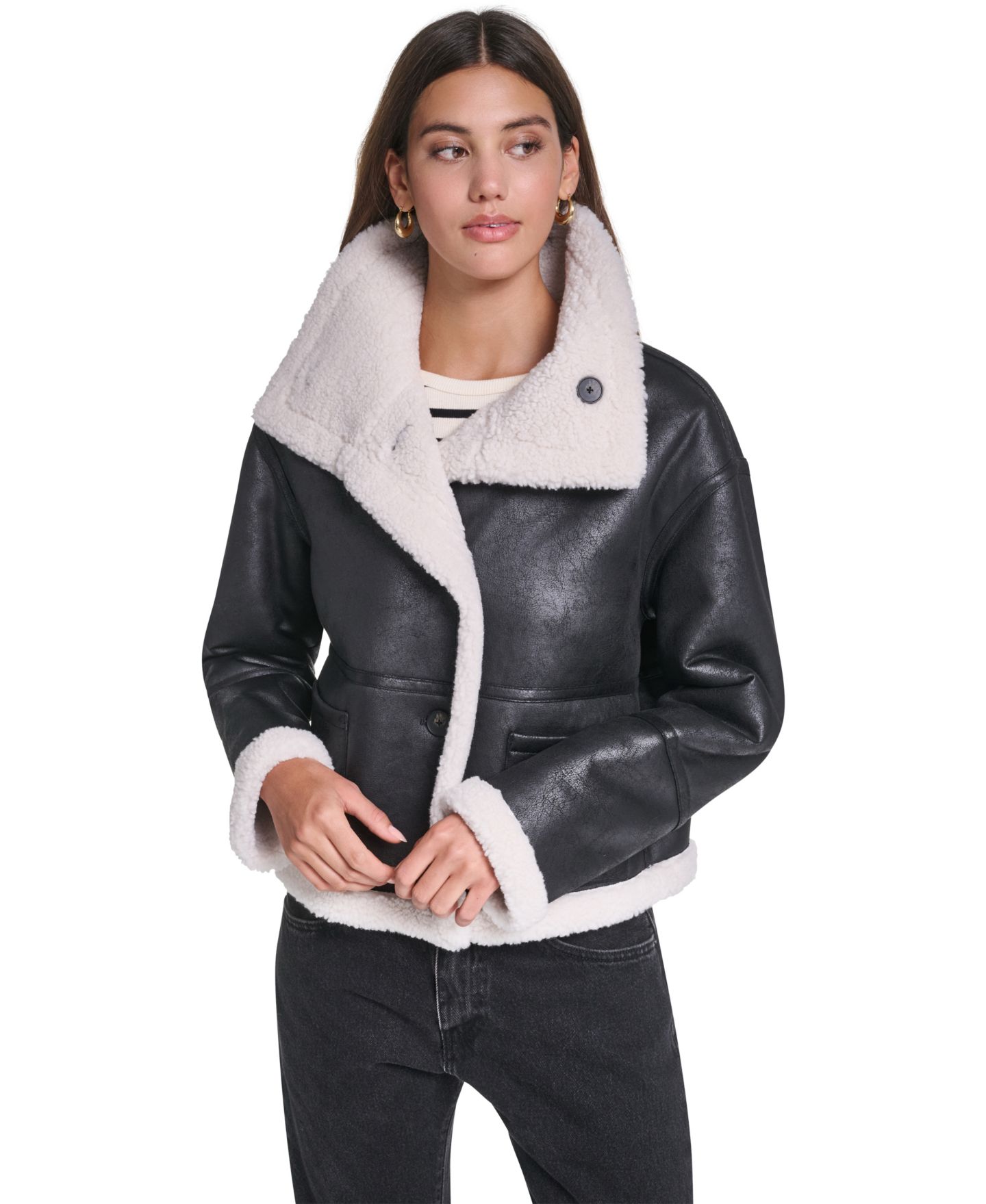 Женская куртка Levi's Reversible Faux Shearling, цвет: Берёзовый чёрный — фото 1