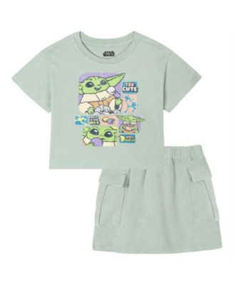 Girls' 4-16 Grogu Graphic Mineral-Wash T-Shirt and Skort, 2-Piece Set
